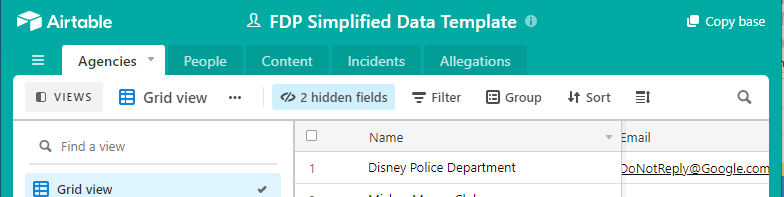 Airtable simplified data template