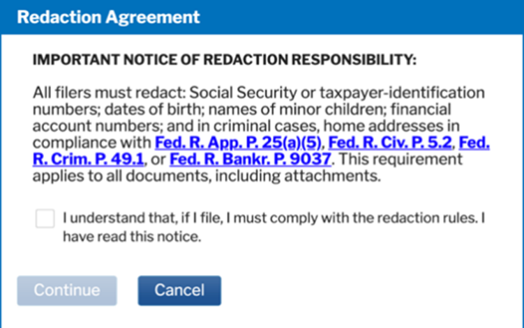 PACER Redaction Agreement