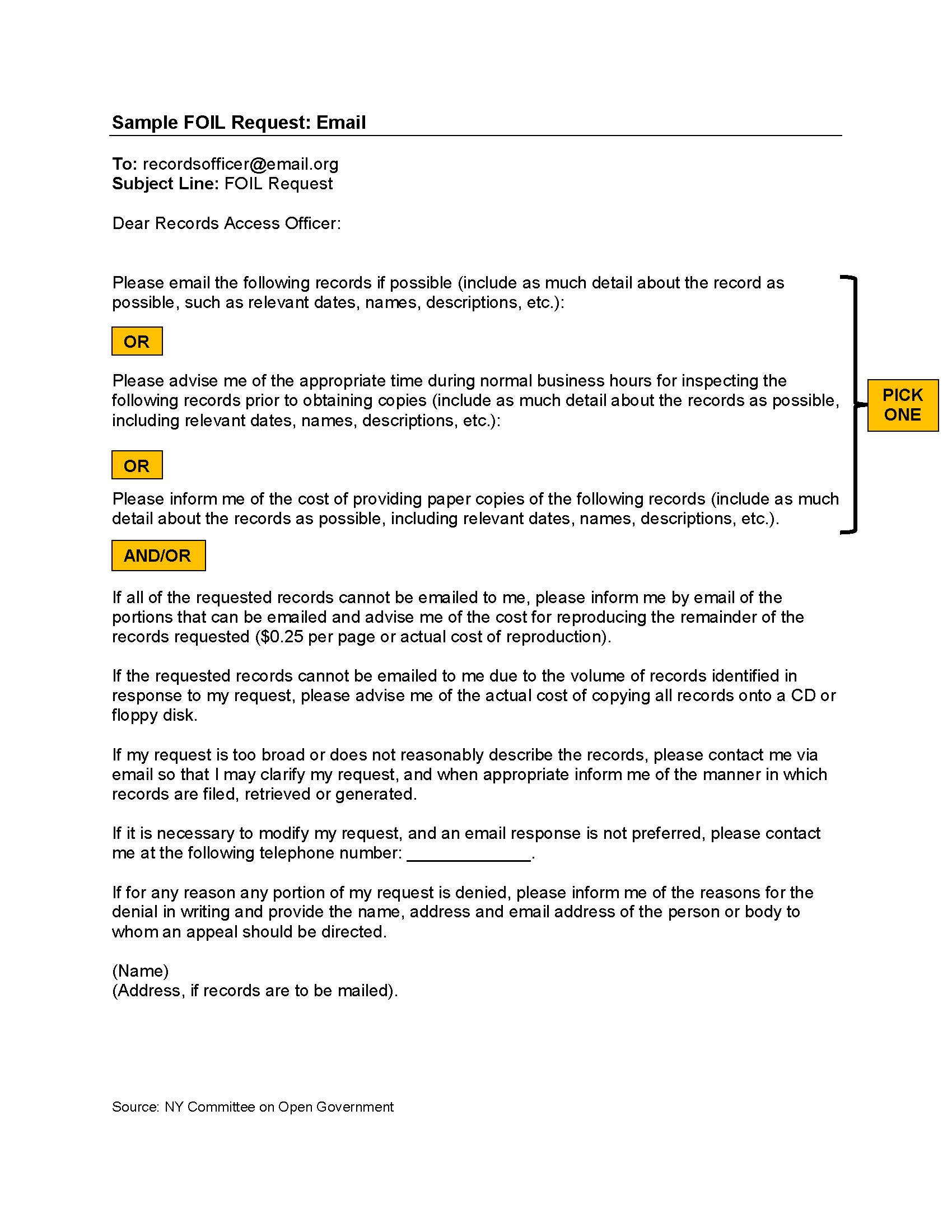 Sample FOIL Request: Email